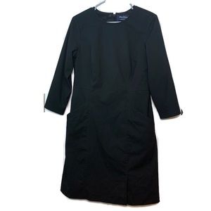 Land's End Women's Black Dress Zip Up Back Pockets 3/4 Sleeve